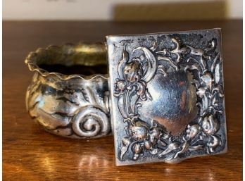 Sterling Pill Box & Silver Plate Wallace & Sons Master Salt