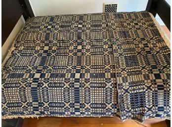 Antique Blue & White Jacquard Woven Bed Cover