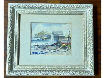 Watercolor, Signed E.R., Coastal Boat Scene