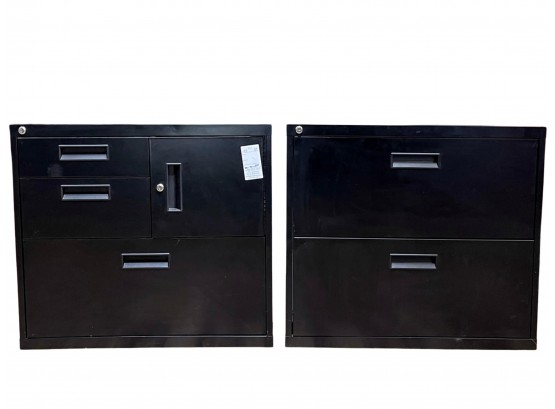 Pair Of Matching Black Coated Metal File Cabinets