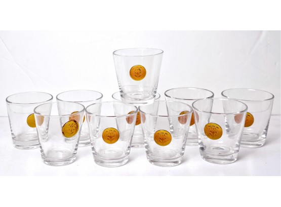 Beautiful Lot Of Bar Glassware With Botanical Amber Colored Relief