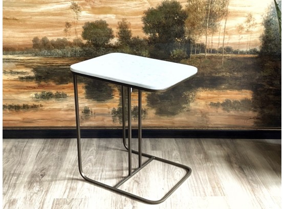 'Adalley C' Mid-century Modern Inspired Metal Table In Polished White Marble