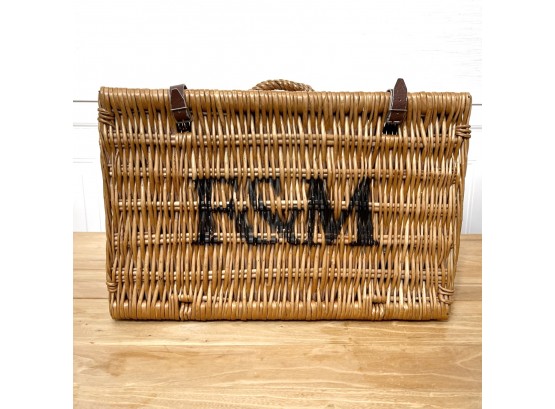 Fortnum & Mason Wicker Basket Hinged With Leather Buckle Straps