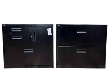 Pair Of Matching Black Coated Metal File Cabinets