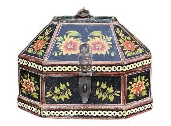 Antique Hand-Painted Floral Keepsake Box