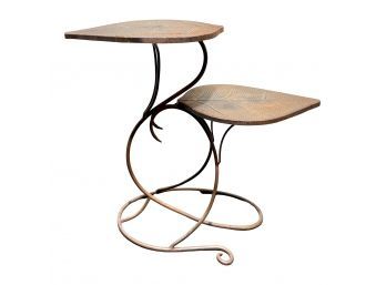 Weathered Metal Leaf Motif Tiered Accent Table