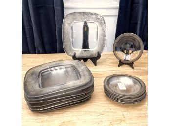 Vintage Lot Of Silver Leaf Glass Plates And Bowls