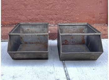 Pair Of Antique Metal Gathering Buckets With Shoot / Spout