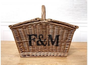 Fortnum & Mason Wicker Hamper Picnic Basket With Handle And Leather Hinges