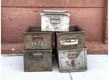 Bundle Of 5 Antique Galvanized Metal Boxes With Drop Handles