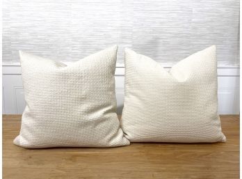 Pair Of Matching White Waffle Weave Throw Pillows