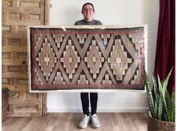 Beautiful Hand Loomed Native American Rug Wall Hanging In Acrylic Case