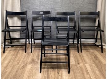 Set Of 5 Black Slatted Folding Chairs