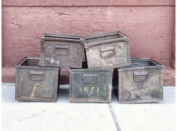 Set Of 5 Antique Galvanized Metal Boxes With Drop Handles