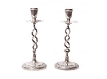Gorgeous Pair Of Silver Plate Barley Twist Candle Holders