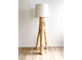 Beautiful Natural Birch Wood Floor Lamp With Fabric Shade