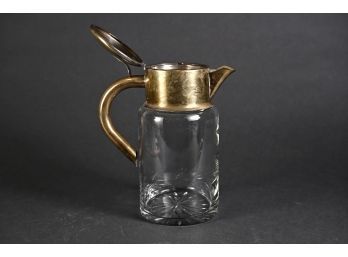 Beautiful Glass And Brass Flip-top Bar Pitcher With Strainer Spout