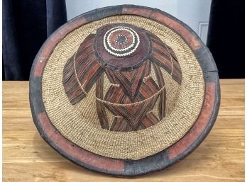 Fabulous Native / Tribal Leather And Straw Woven Hat