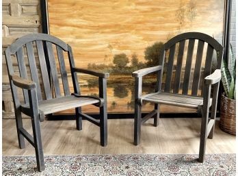 Pair Of Wooden Outdoor Arm Chairs