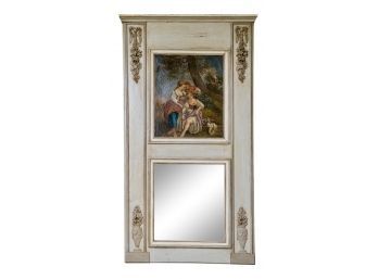 Vintage Large Off White & Gold Trumeau Renaissance Mirror