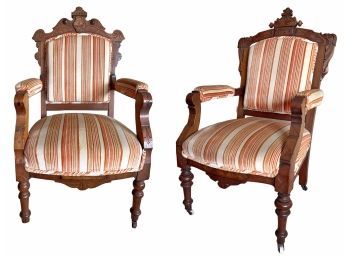 Antique Victorian Eastlake His And Hers Armchairs