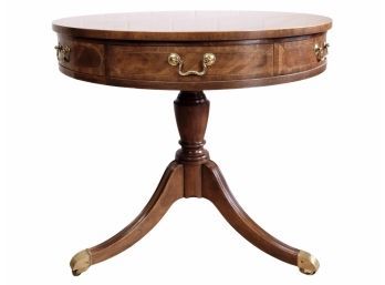 Baker Furniture Banded Pedestal Drum Table