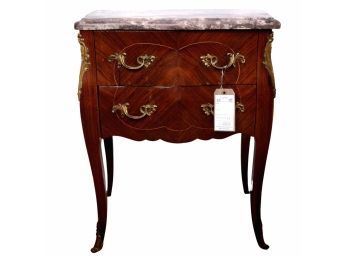 Antique French Marble Top Bedside Table / Nightstand With Brass Fittings