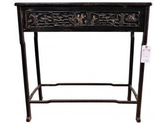 Antique Entryway / Accent Table With Carved Oriental Motif Design