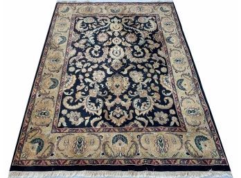 Beautiful Oriental Rug With Black Background And Muted Colorful Border - 7'9' X 10'