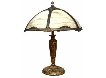 Vintage Art Nouveau Slag Glass Table Lamp