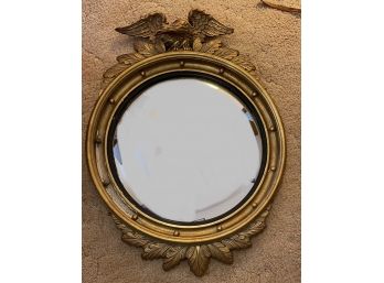 Mirror Large American Gilt Carved Wood Eagle Oval Convex Wall Mirror, Circa 1890, Vintage Antique