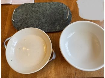 Mixed Lot Of 2 Large Bowls And 1 Marble Cutting Board