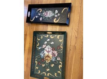 Set Of 2 Painted Metal Trays