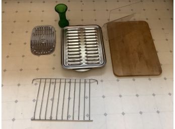 Mixed Lot Of Cutting Board, Trays, Vase
