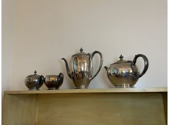 Oneida Silver Plated Fiesta Pattern Tea & Coffee Set Vintage With Sugar, Creamer And Tray