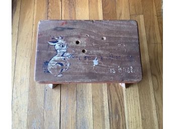 Vintage Antique Children's Stool With Painted Rabbit Rustic