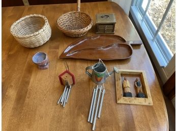 Mixed Lot Of Small Baskets, Wind Chimes, Small Tray Etc.