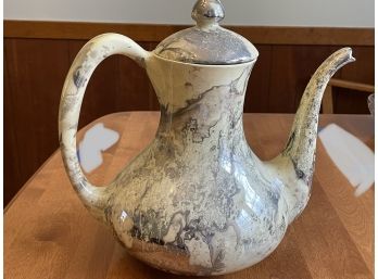 Large Studio Pottery Coffee Tea Pot Yellow With Silver Finish