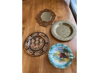 Mixed Lot Of Cloissone Mirror, Brass Dish, Copper Dish & Small Capodimonte Bowl