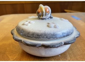 Studio Pottery From Germany Covered Porcelain Container With Lid, Little Animal On Top Snail Or Frog?