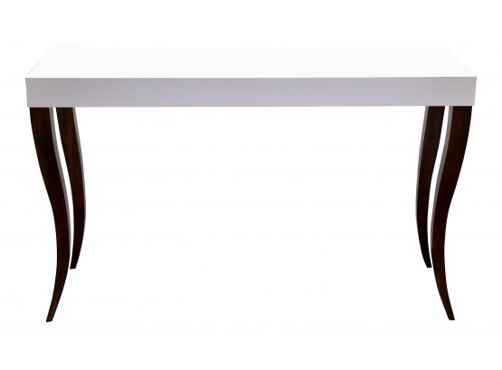 Gabrielle Console Desk Sofa Hall Foyer Table - White Top With Brown Cabriole Flared Legs