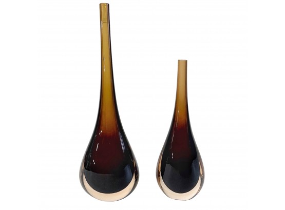 Pair Of Mid-Century Modern Glass Stem Vases