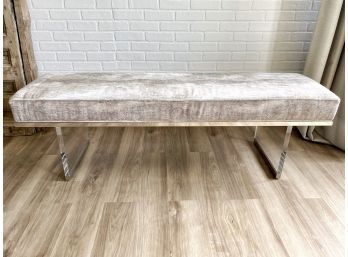 Clear Lucite Bench With Custom Upholstered Seat Cushion And Chrome Details