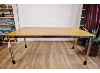 Vintage Contemporary Wooden Table On Metal Base (2 Of 4)
