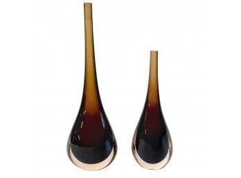 Pair Of Mid-Century Modern Glass Stem Vases