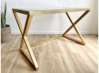 Worlds Away Beveled Glass Desk/Console Table With A Gold Finish (1of2)
