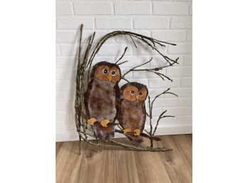 Owls On Branch Metal Art Piece