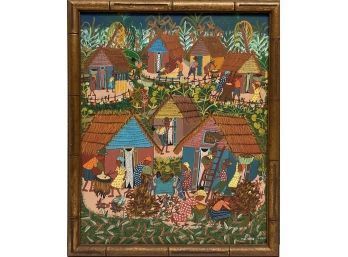 Caribbean Village Inspired Folk Art Framed Print