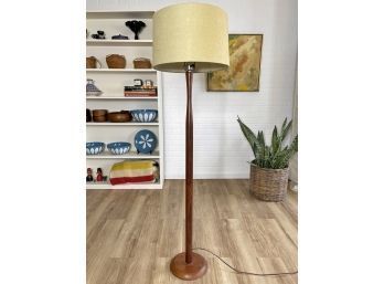 Mid-Century Modern Standing Floor Lamp With Burlap Drum Shade