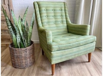 Heritage Mid-century Retro Green / Multi Pinstripe Button Tufted Wing Chair